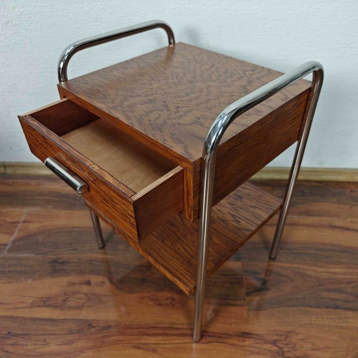 Szafki nocne stolik Chrom Dąb Ciemny Brąz Modernizm Art Deco Bauhaus