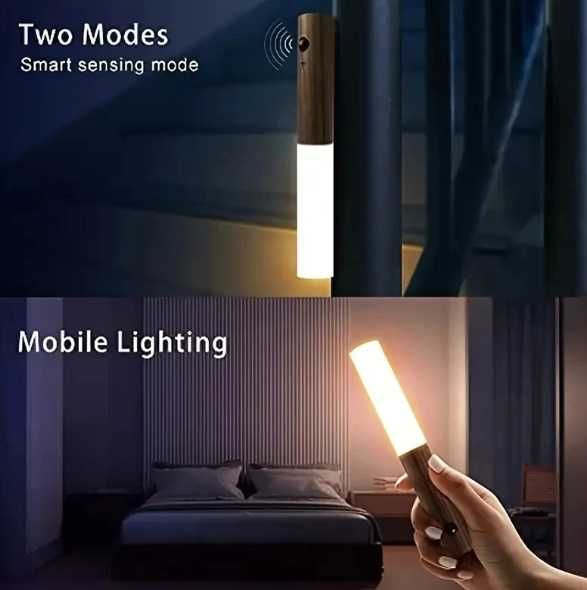 Lampka LED - czujnik ruchu - kolor drewna - magnetyczna przenośna