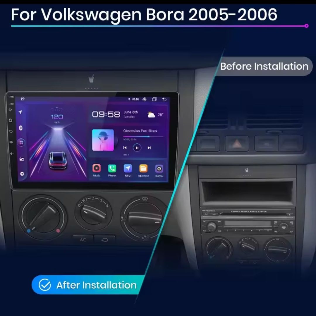 Rádio 9" Volkswagen Bora 2005-06 Carplay GPS wifi Bluetooth NOVO
