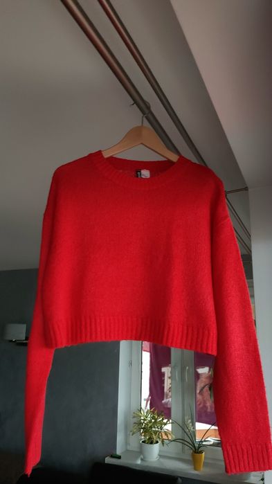 Sweter czerwony H&M Divided M pudelkowy crop
