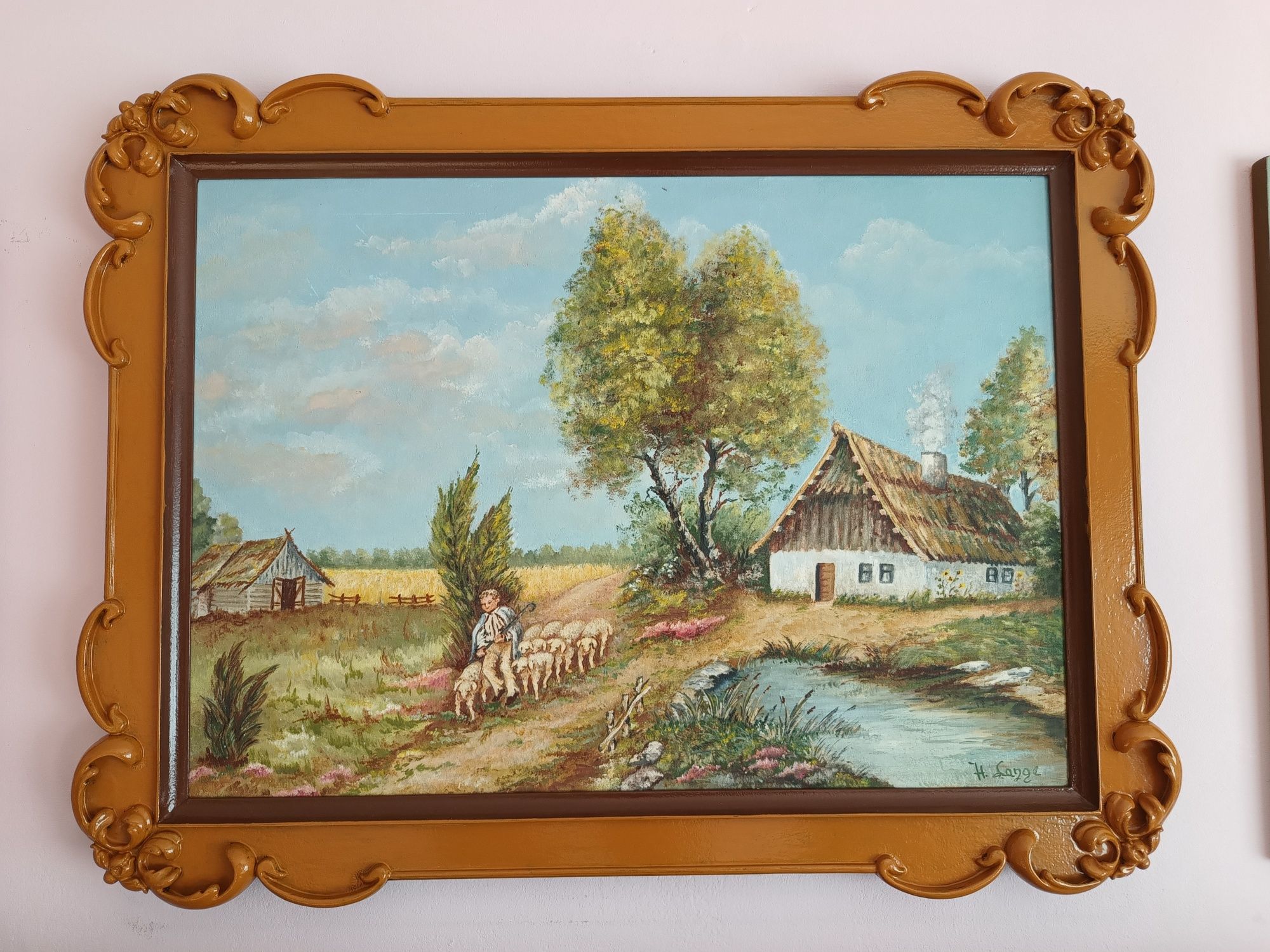 ,,Pasterz z owcami" krajobraz H.Lange 73x56