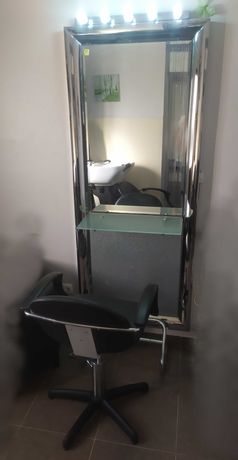 Espelho de cabelereiro (cadeira + suporte de pés incluído)