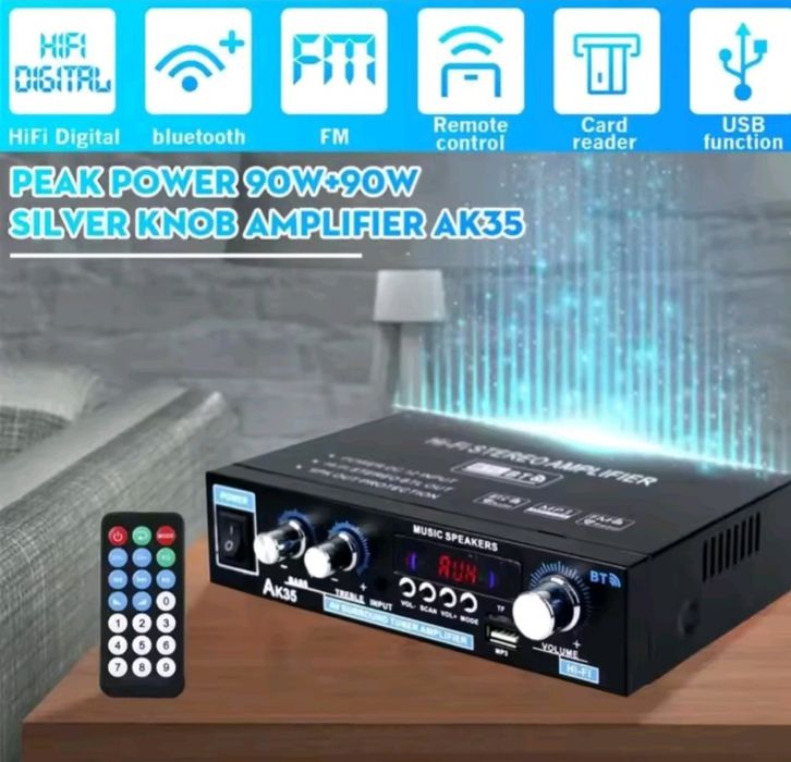 Wzmacniacz AK35 bluetooth radio zasilanie AC 220V DC 12V pilot