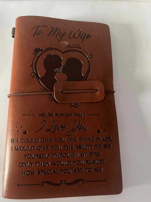Stary notes wizytownik dla żony w skórzanym etui I love You