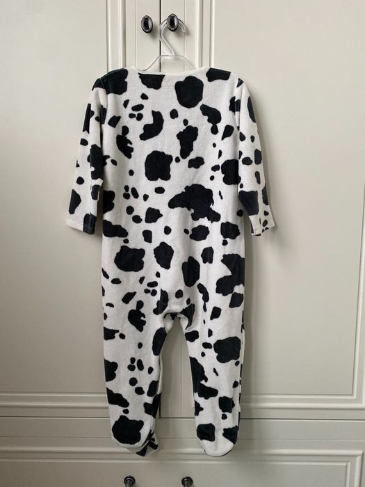 Next * welurowe śpioszki białe w czarne łatki KRÓWKA 80 / UK 9-12 m-cy