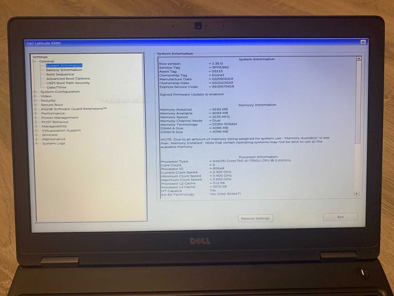 Dell 5580, i5-7300U, 8/128, 15,6" 1366x768 HD