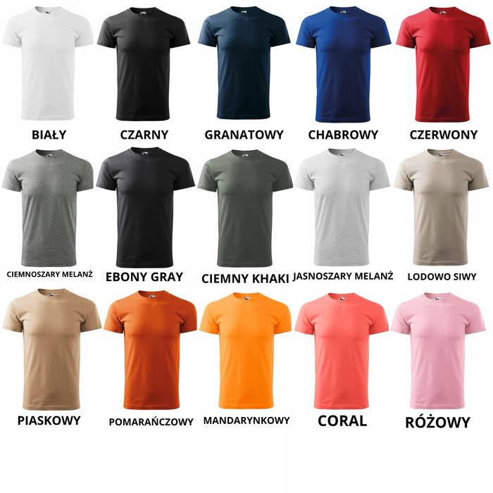 Koszulka T-Shirt męska 100% bawełna zestaw 10szt. różne kolory