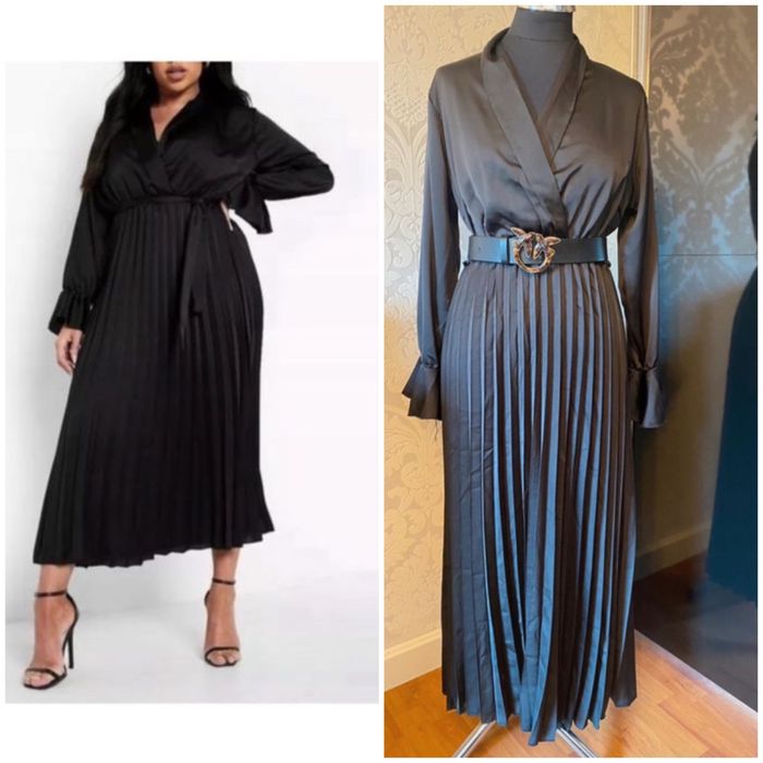 satynowa sukienka midi plisowana kopertowa 46 3 xl 44 xxl