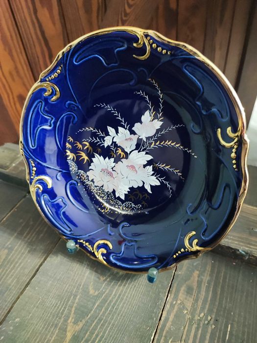 Patera półmisek kobalt  kwiaty Crown