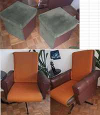 Komplet mebli: 2 fotele obrotowe + 2 pufy zielone 37x37x42cm