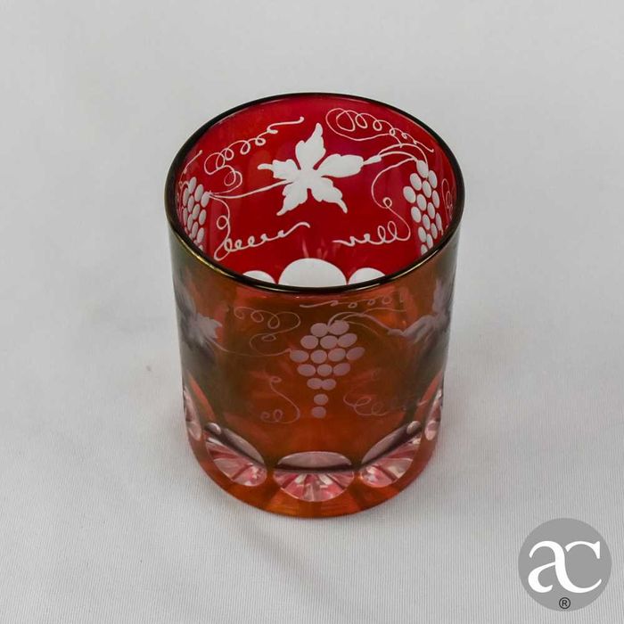 Conjunto de 6 copos em Cristal, decoração uvas e parras