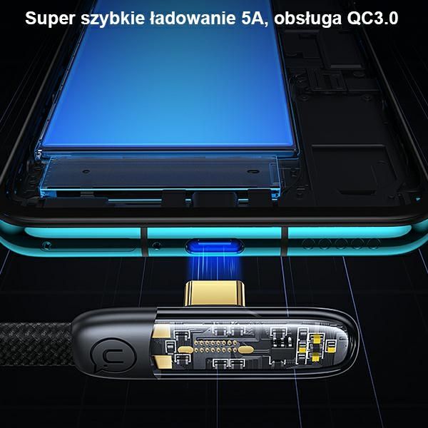 USAMS Kabel kątowy USB-C na USB-CPD 100W Fast Charging Iceflake