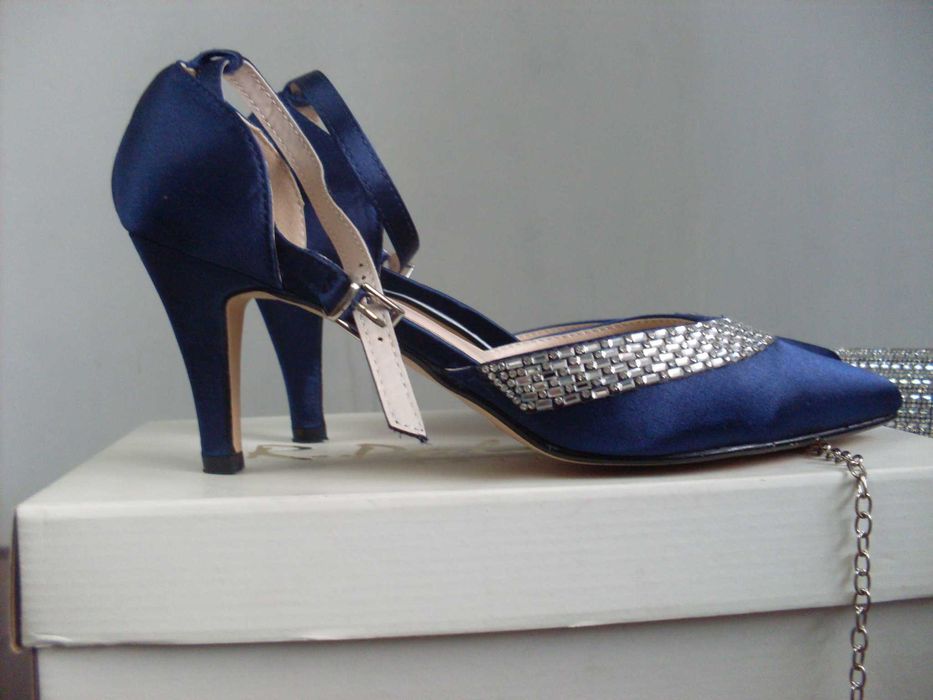 Туфли Quiz для вечернего платья, атласные со стразами 40/7 + клатч