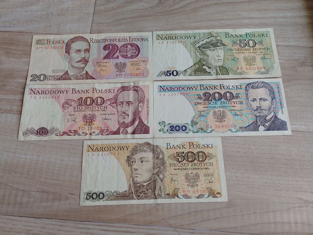 Banknoty PRL 20 zł - 500 zł - zestaw. Gratis. Okazja.