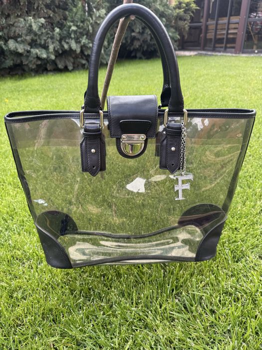 Сумка пляжная  Franco  milano, прозрачная сумка с кожаными вставками