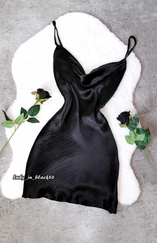 Asos Czarna Sukienka Satyna Slip Dress Wiązana Elegancka Seksowna L XL