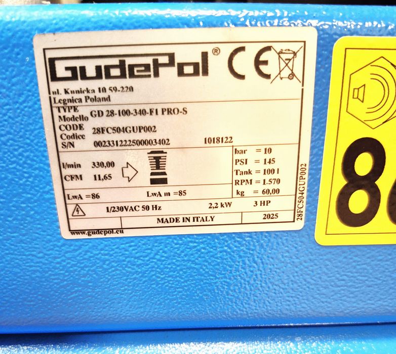 Kompresor Gudepol 100L 230V 330l/min