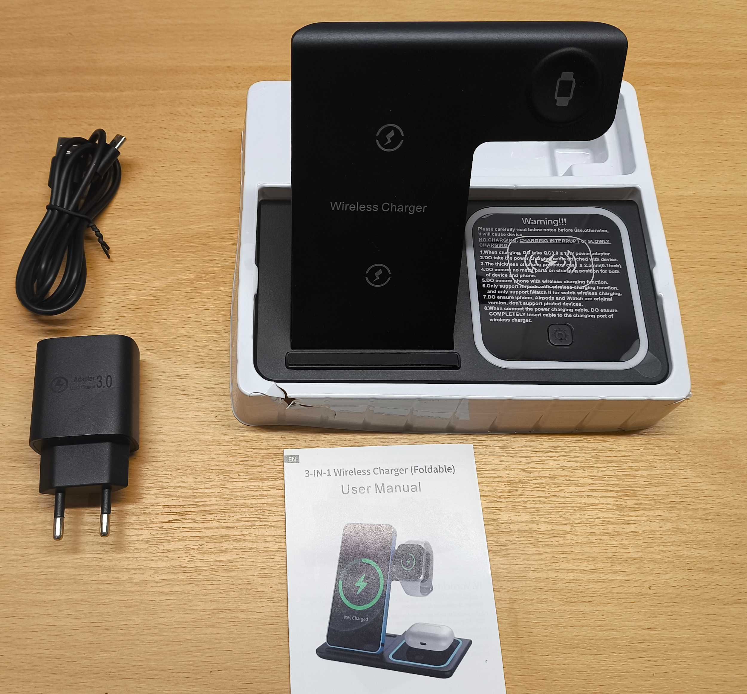 Ładowarka indukcyjna 2A 15W Qi Stacja ładująca 3w1 [2205]