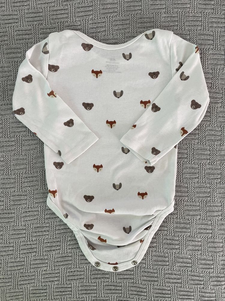 Białe body ze zwierzętami z bawełny organicznej H&M 68