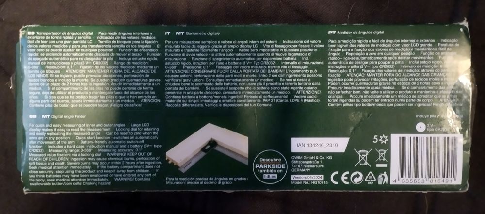 Medidor de ângulos digital Parkside Novo