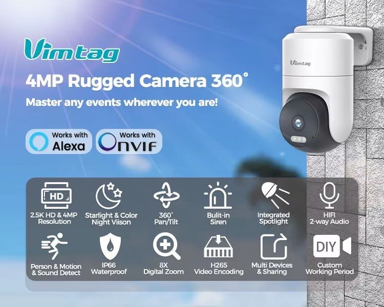 Камера для зовнішнього відеоспостереження WIfi VIMTAG  2.5K/4MP 360°