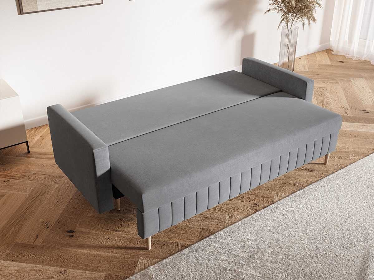 Sofa skandynawska 215 cm na drewnianych nóżkach z pojemnikiem Scandi