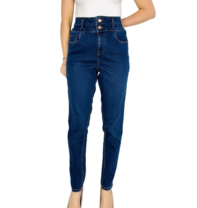 Granatowe jeansy mom fit z wysokim stanem XL 42 New Look