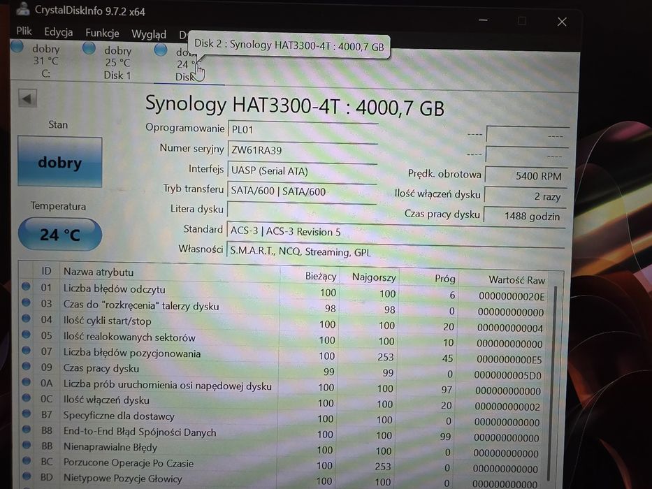 Synology HAT3300-4T, 2 dyski po 4TB = 8TB