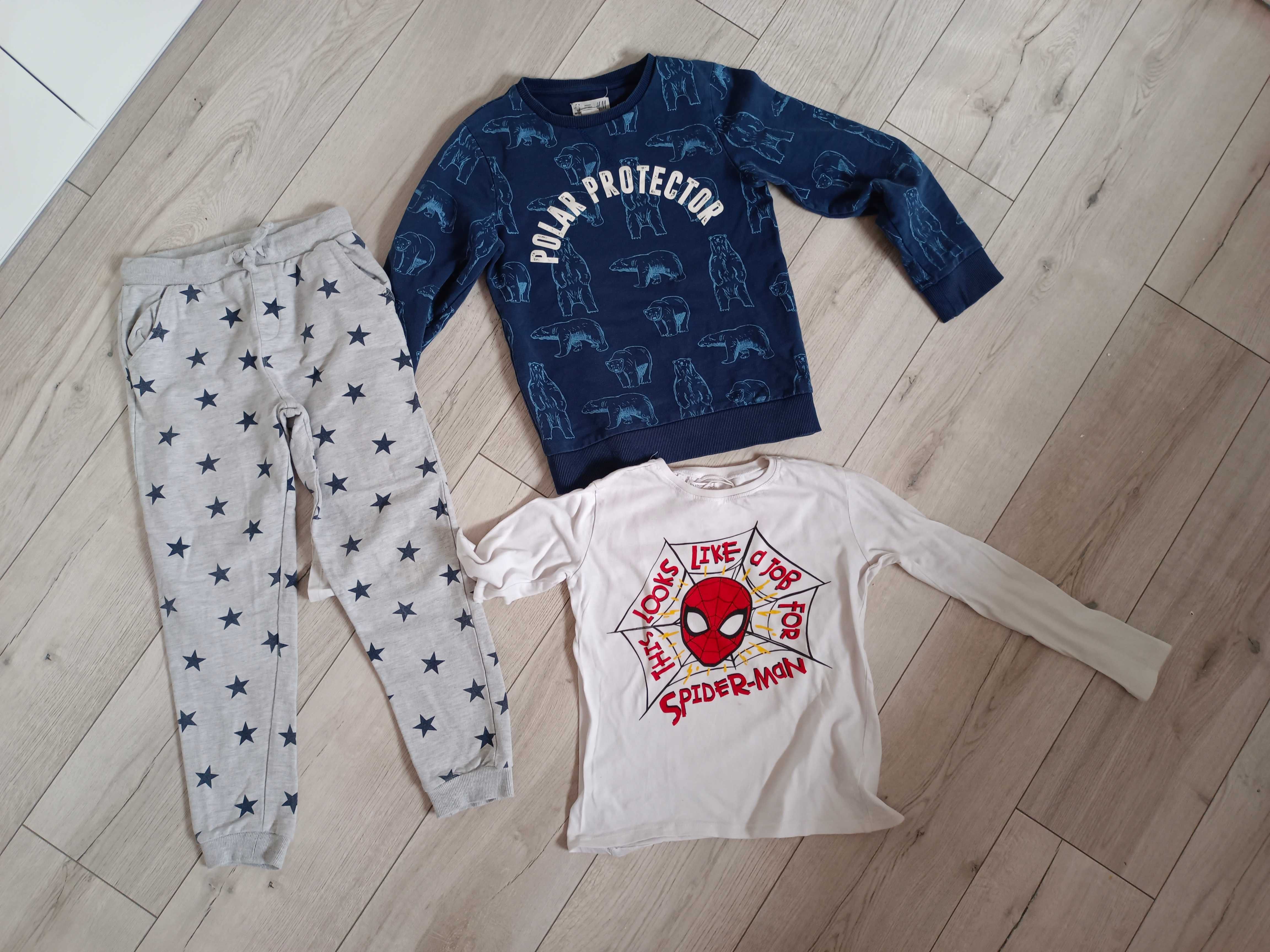 Zestaw dla chłopca 134, bluzka Spiderman, bluza H&M, spodnie