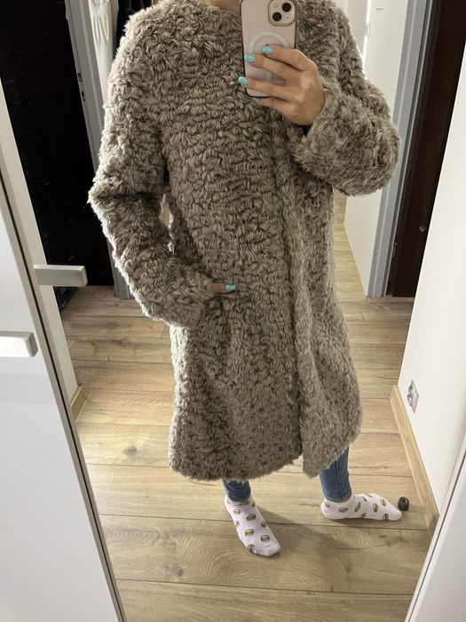 Sztuczne futro brazowe bezowe H&M 40