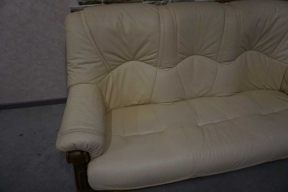 Zestaw na Stelażu Dębowym 3+1 Skóra Naturalna Jasna + Szuflady w-1116