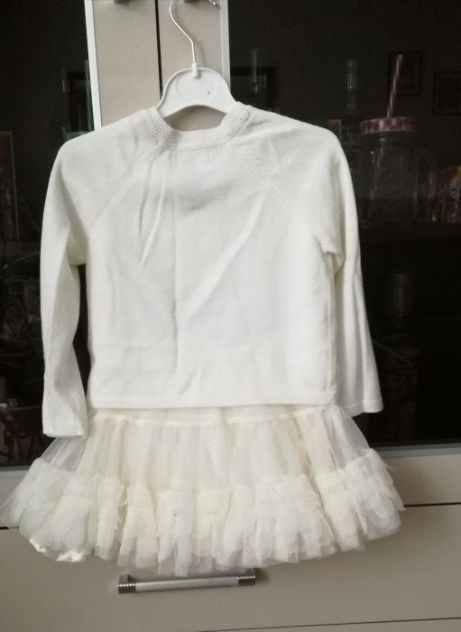 Komplet sweterek plus spódniczka tiulowa ecru 92