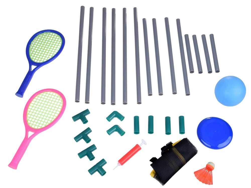 Kompletny zestaw sportowy: siatka do siatkówki, piłka do badmintona