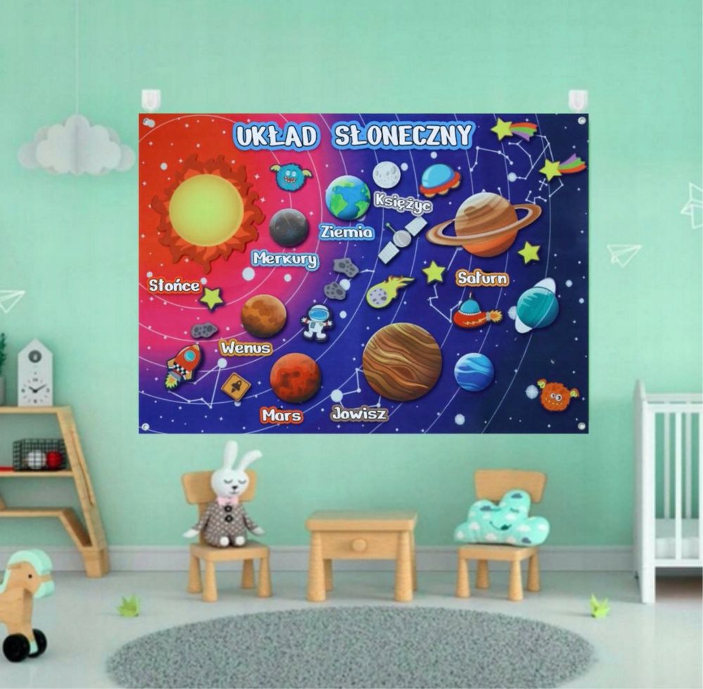 Edukacyjna Mata Filcowa na Rzepy – Układ Słoneczny kosmos dla Dzieci