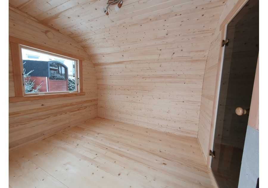 Sauna ogrodowa drewniana BUR 6,0x2,4m beczka, ruska bania, fińska