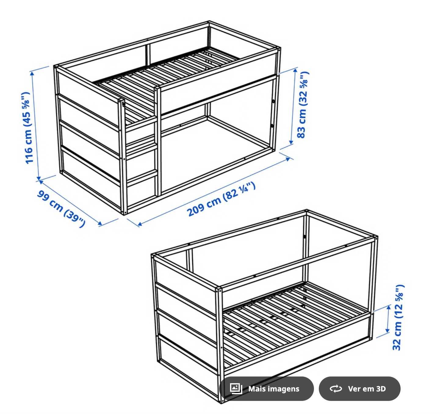 Cama reversível Kura Ikea 90x200 cm