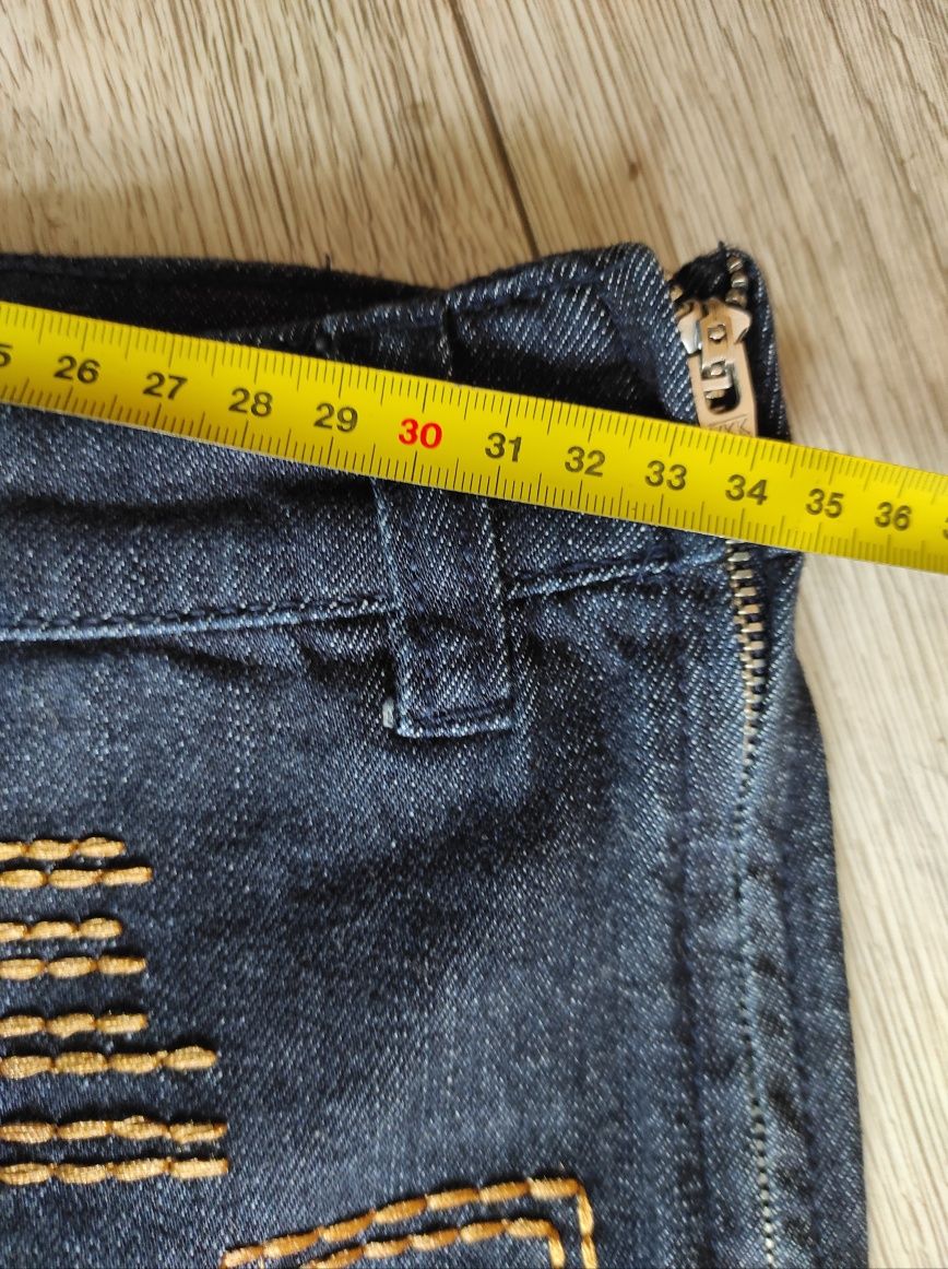Spodnie jeans baggy parachute bawełna XS