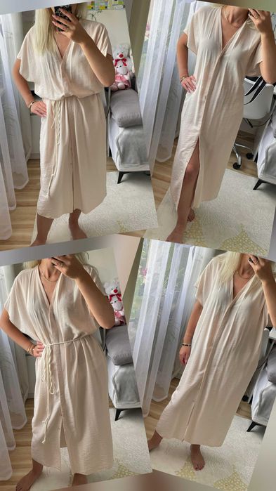 Damska koszulowa sukienka H&M rozpinana narzutka luzna midi XS uniwers