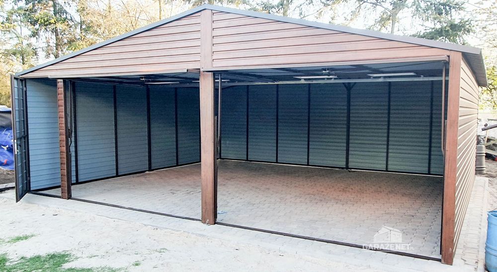 GARAŻ BLASZANY 7m x 6m 2x Brama Drzwi 4x Okno Drewnopodobny 7x6 GB273