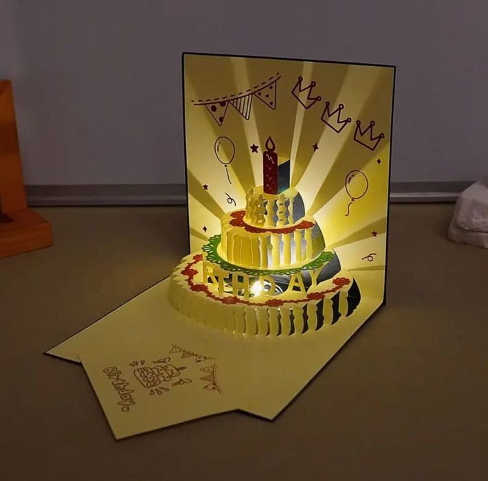 Muzyczna świecąca kartka 3D urodzinowa z kopertą i kieszonką