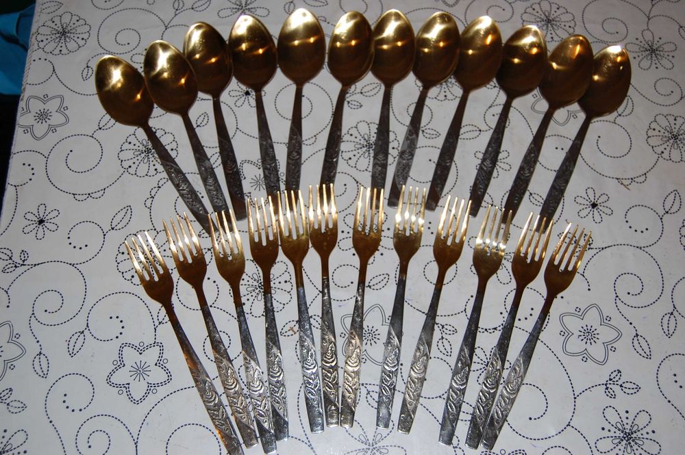 Stare, rosyjskie, sygnowane sztućce - Róża- 24 sztuki