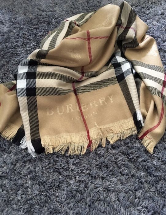Chusta w kratę 180x70 cm | szal Burberry | karmelowy | kaszmir