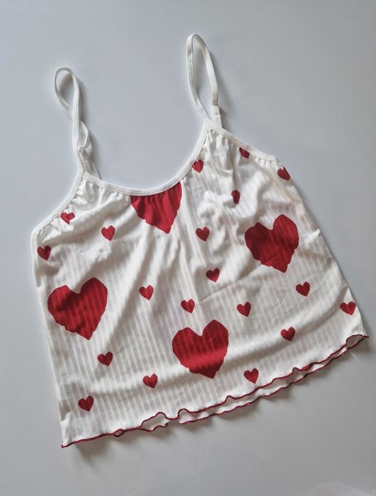 Komplet bielizny S piżama damska w serca, seksowna biała z sercami