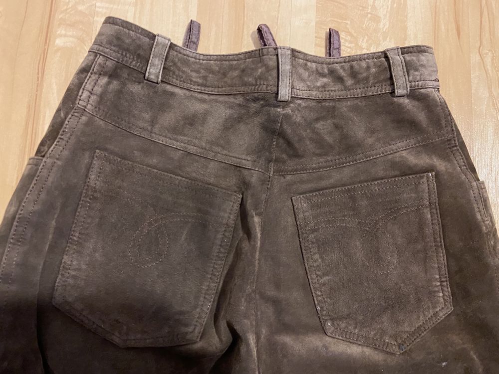 Yuppie 38 spodnie skórzane damskie pas 70 cm brązowe szerokie Vintage