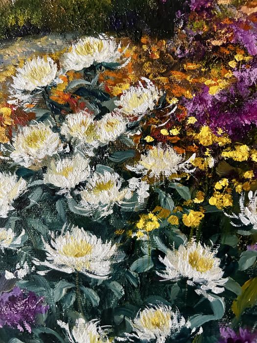 Картина Білі хризантеми в саду