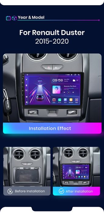Rádio 9" Android Dacia Duster 2015 a 2020 CARPLAY WIFI GPS 2/32GB novo