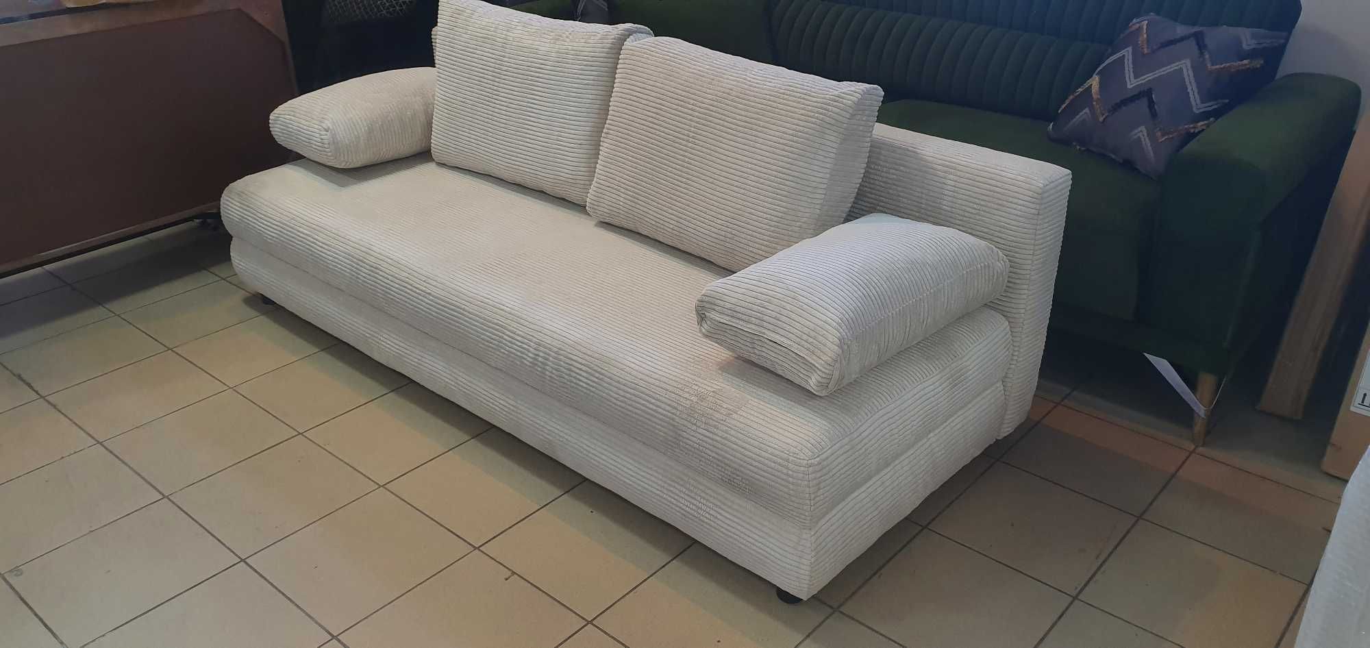 Sofa TARAS beżowa sztruks z f. spania pojemnik na pościel
