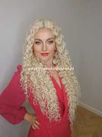 Peruka jasny blond lace front afro loki długie włosy na co dzień