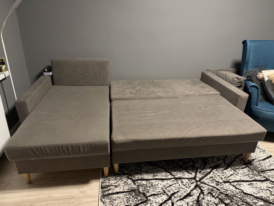 Narożnik z funkcją spania szary rozkładany prosty bok