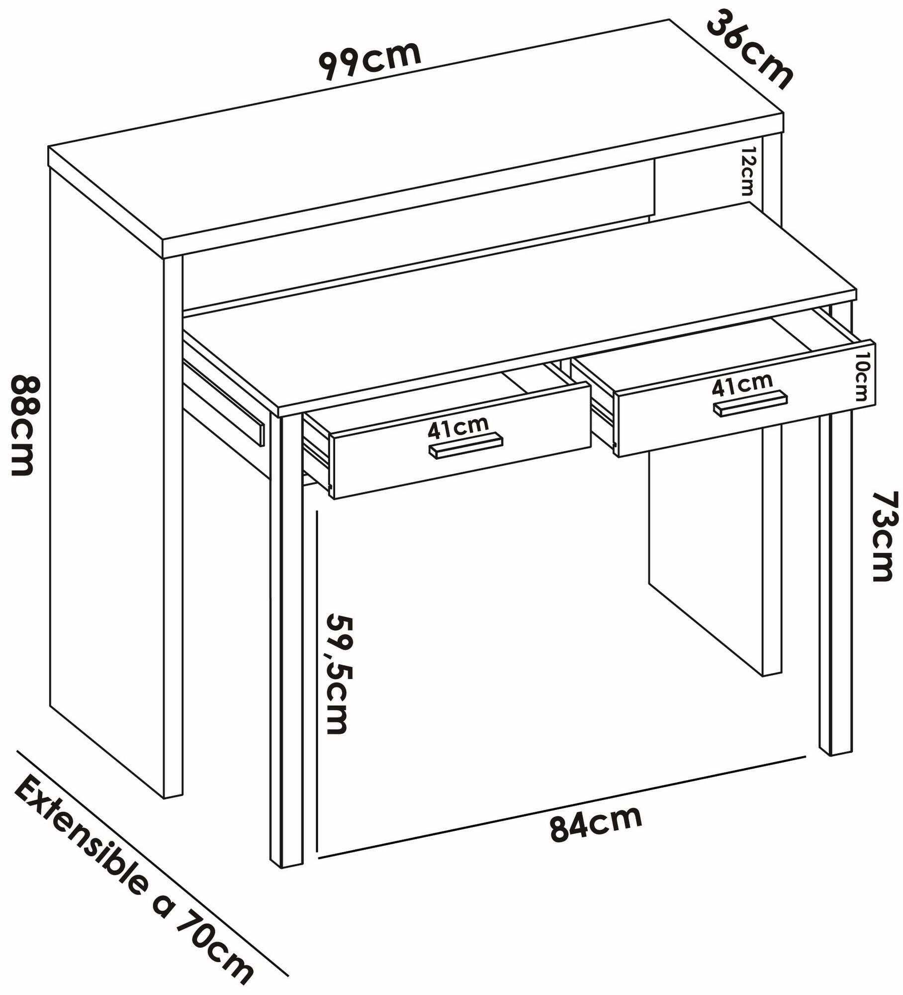 Mesa de estudo extensível, acabamento branco